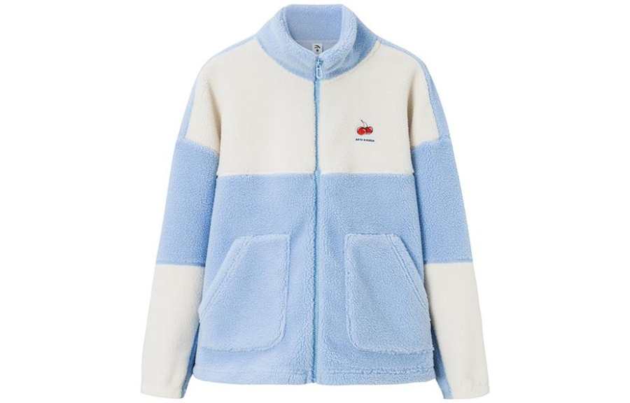 ANTA Velvet Jackets Women's Bright Blue/Euryale White Stand Collar Thickened