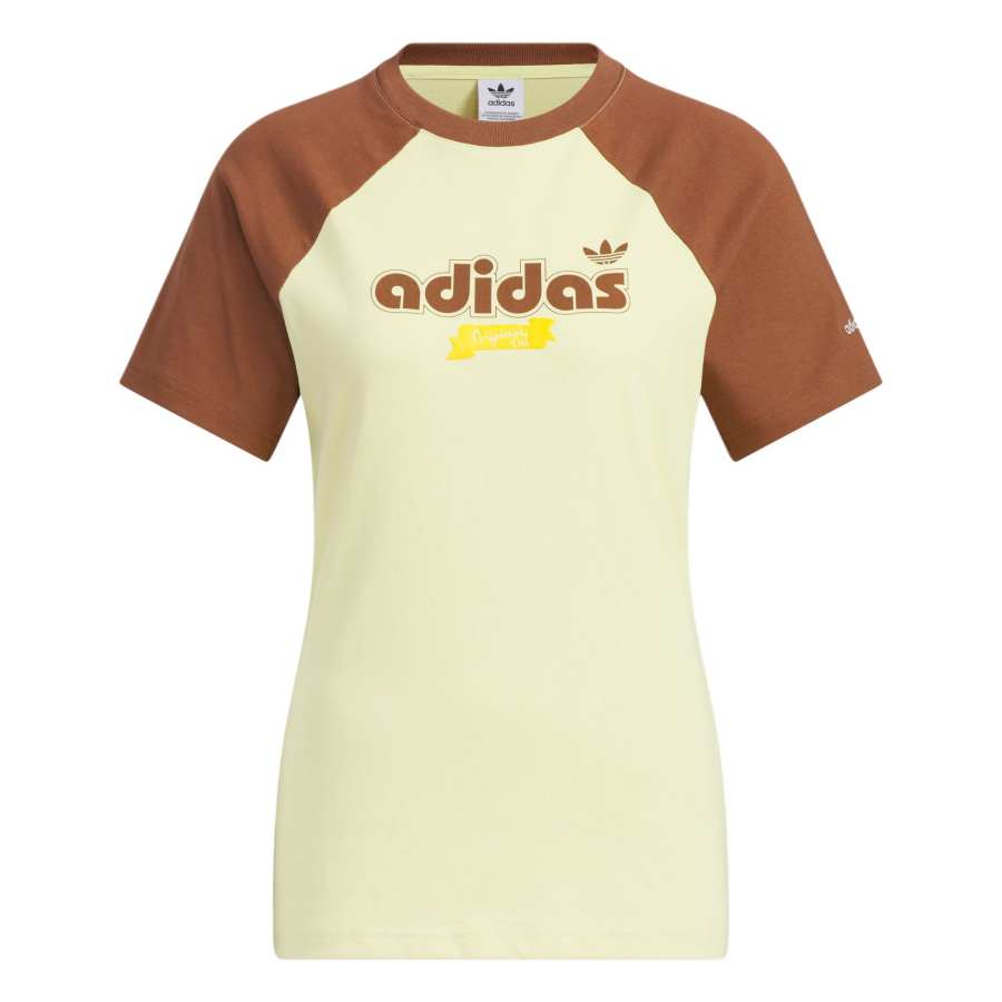 Adidas Originals RETRO Raglan Sleeve T Shirt Women's Powder Yellow/Soft Brown