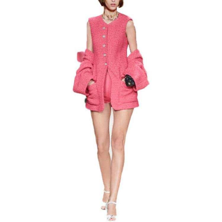 CHANEL Vests Women's Dark Pink Collarless Moderate Other