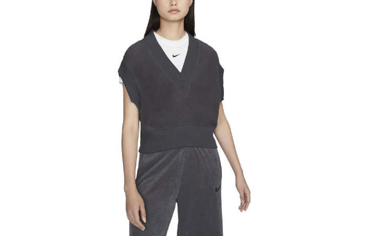 Nike Nike Vests Women's Anthracite V Neck Moderate Knitted Fabric