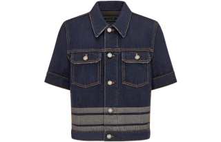 DIOR Denim Jackets Women's Dark Blue Lapel Moderate Straight Fit