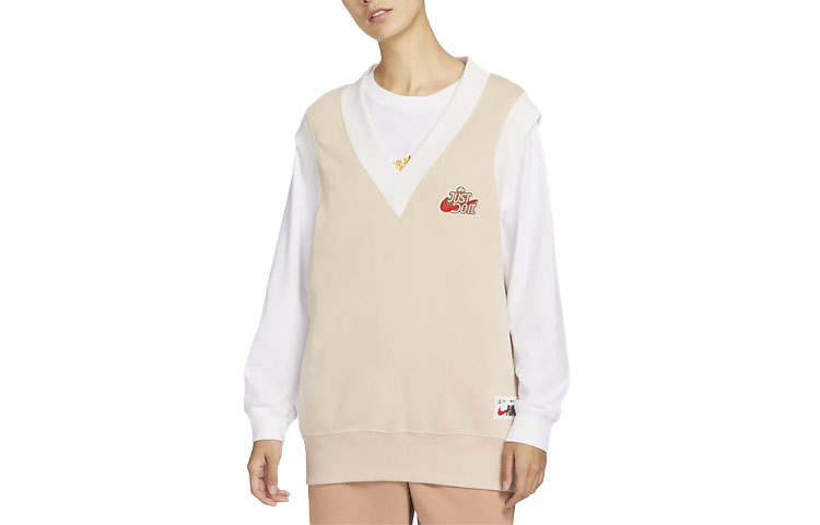 Nike Nike CNY Collection Fleece Lined Knitted Fabric Loose Fit V Neck Vest Women's Dune White