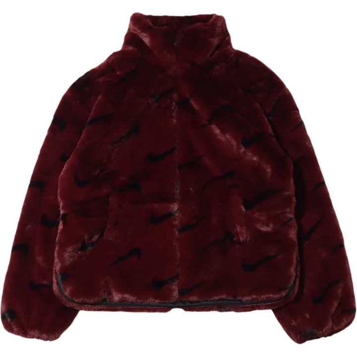 Nike Nike Women's Printed Faux Fur Jacket Asia Sizing Burgundy Crush
