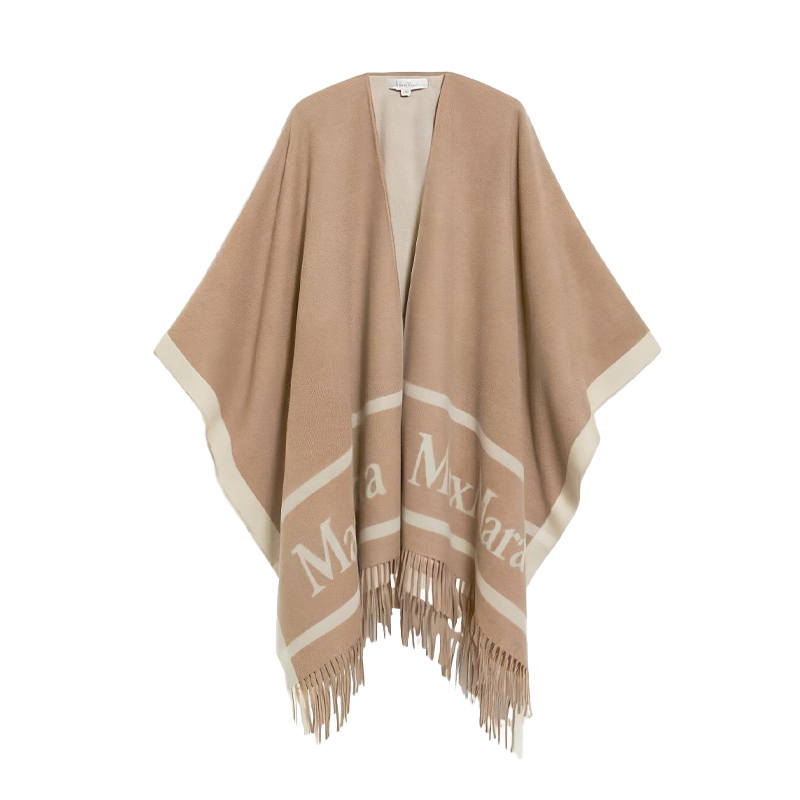 MaxMara Hilde Collection Wool Cloak With Fringes Cloak Women's Brown