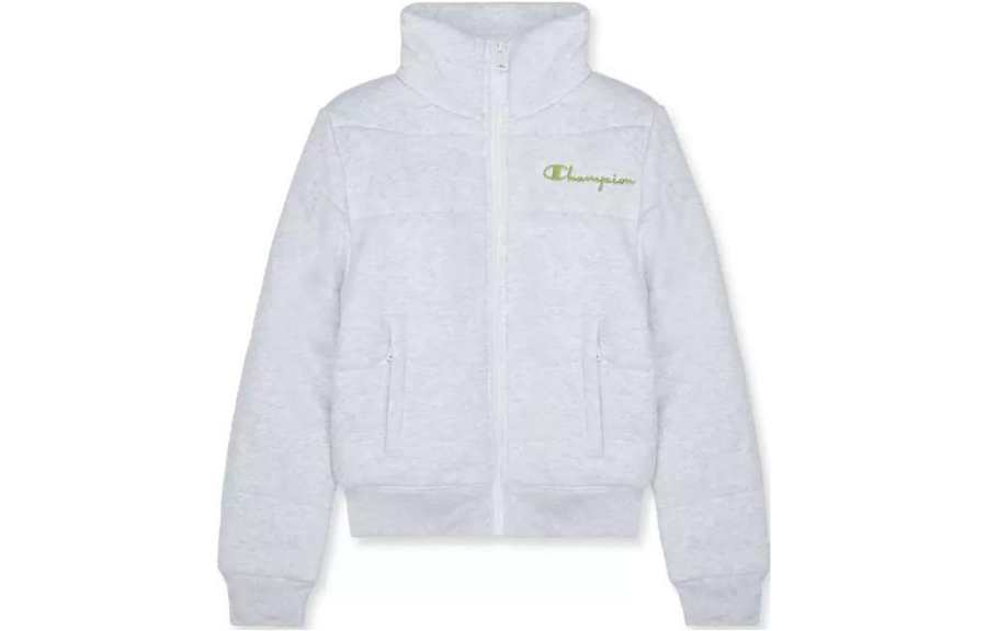 Champion Cropped Coats Women's Light Gray Stand Collar Moderate