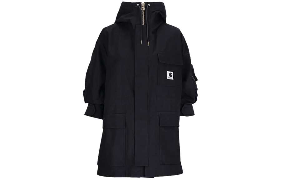 Sacai Coats Women's Black Hooded Moderate