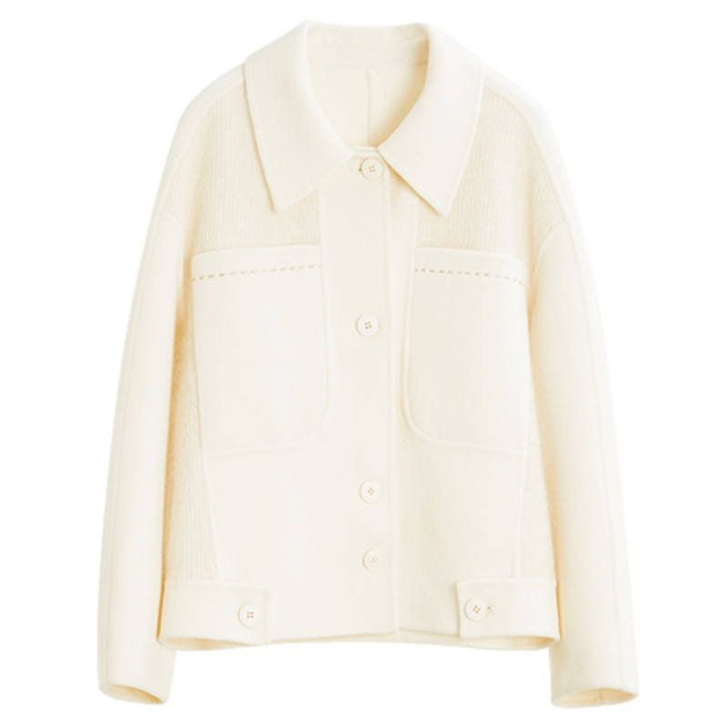 ELLE Coats Women's Milk White Lapel Moderate Straight Fit