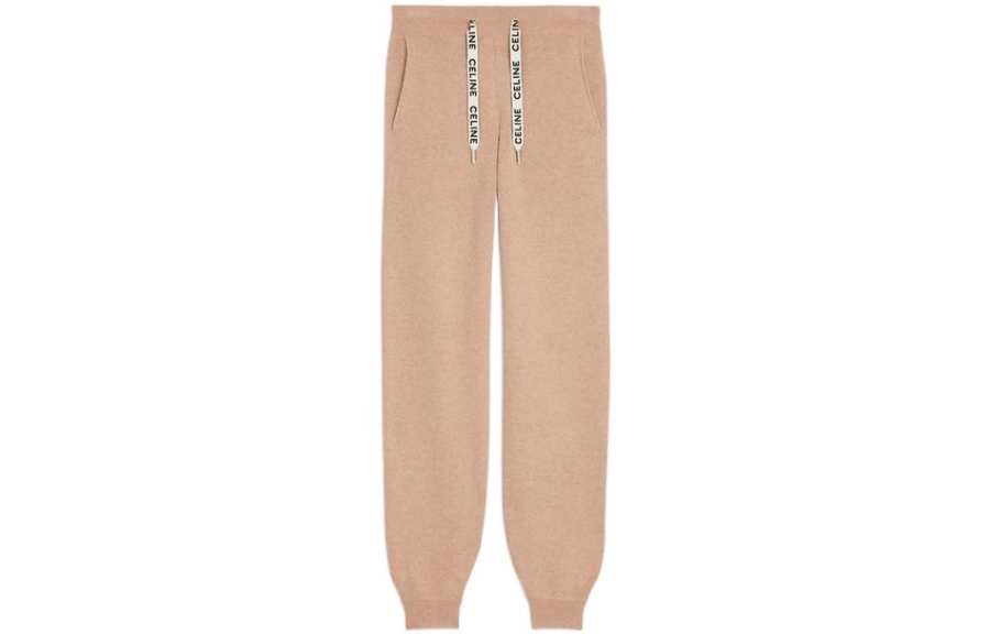CELINE CELINE Knitted Sweatpants Women's Camel Moderate Cuffed Pants