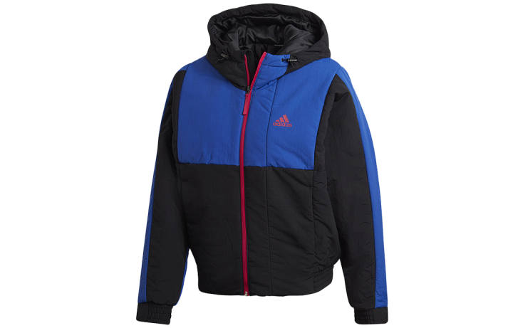 Adidas Adidas Puffer Jackets Women's Black Blue Multicolor Hooded Thickened Patchwork Puffer Jacket