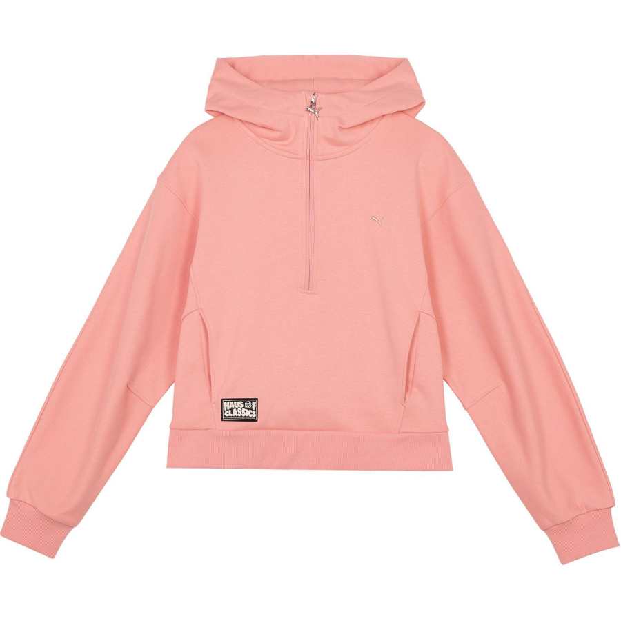 PUMA SELECT HAUS Of CLASSICS Collection, Fleece Lined Thermal Drop Shoulder Hooded Casual Half Open Collar Half Zip