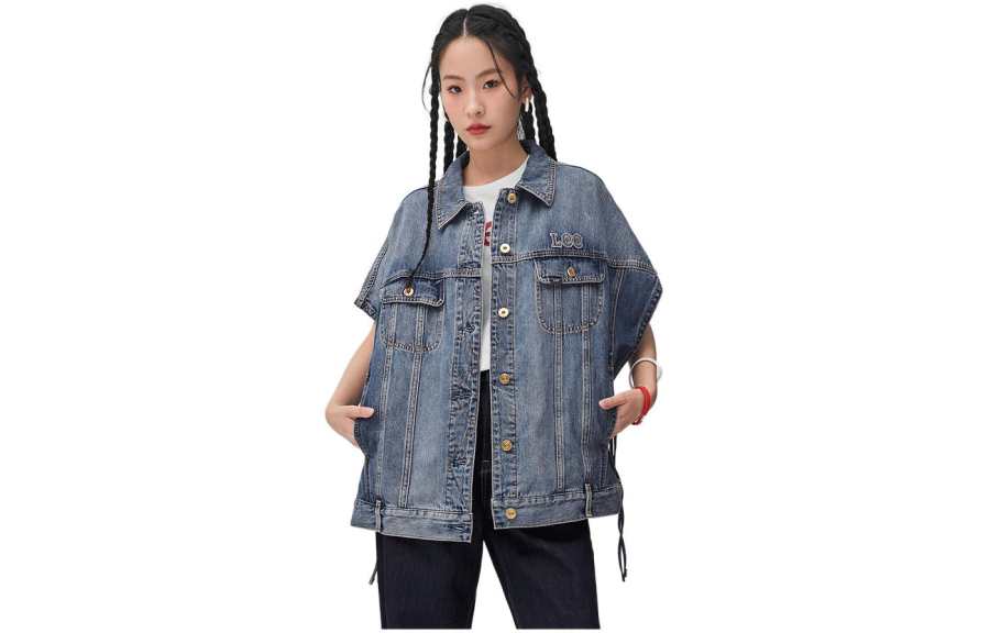 Lee Lee Vests Women's Medium Blue Lapel Moderate Denim