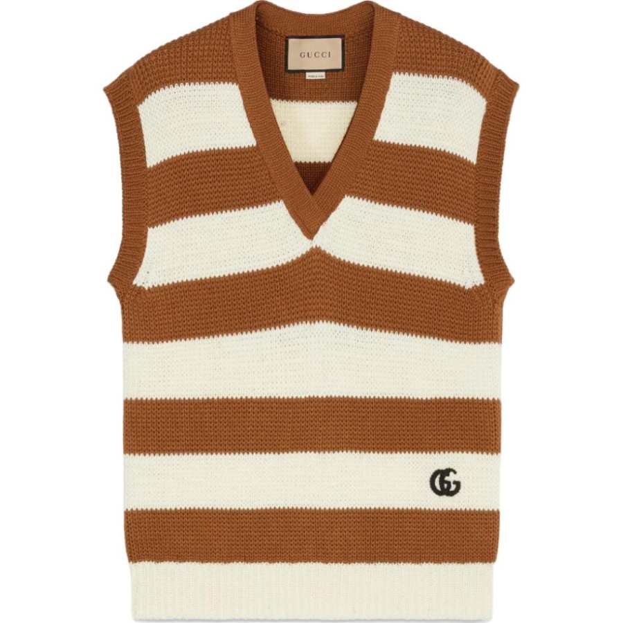 GUCCI Vests Women's Brown V Neck Moderate Other
