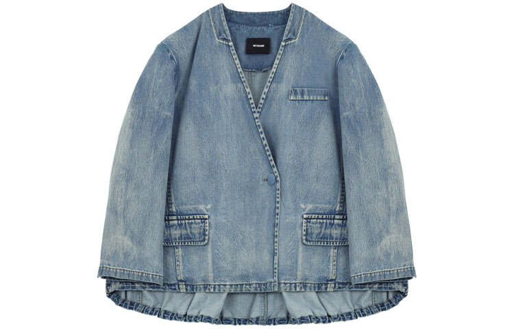 WE11DONE Denim Jackets Women's Blue V Neck Moderate Straight Fit