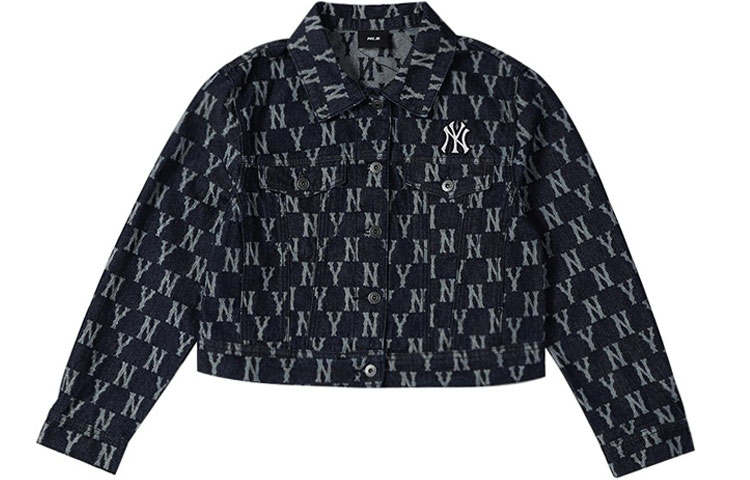 MLB MLB Old Flower Cropped Coats Women's Dark Blue Lapel Moderate