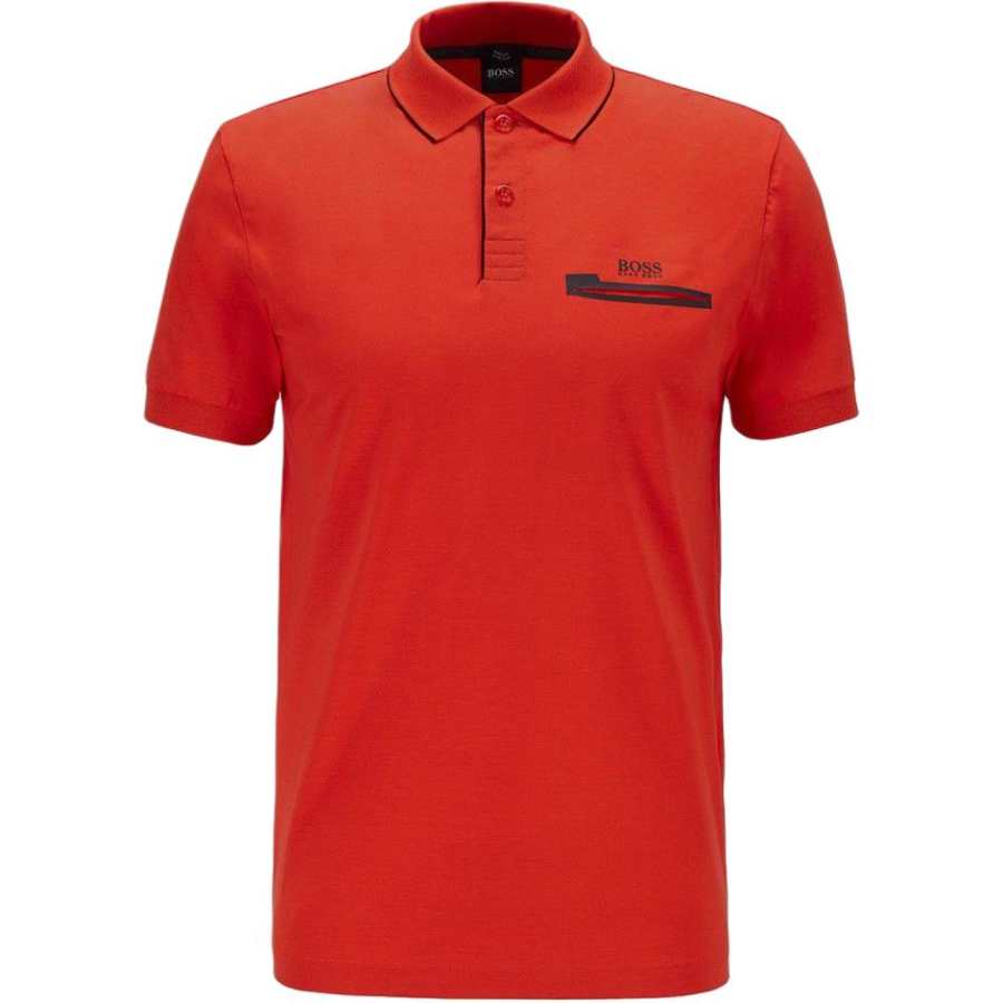 HUGO BOSS Polo Shirts Men's Red Polo Collar Moderate