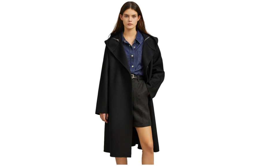 ELLE Coats Women's Black Hooded Moderate Straight Fit