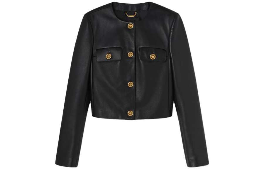 VERSACE VERSACE Medusa Button-Up Leather Jacket