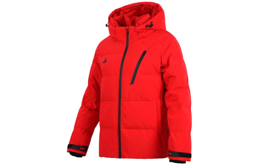 PEAK Puffer Jackets Women's Dark Red Hooded Moderate Hard Shell