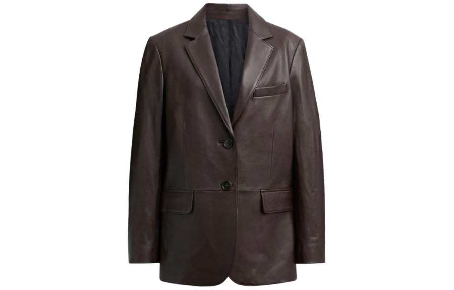 COACH COACH Leather Jacket Loose Fit Women's Brown