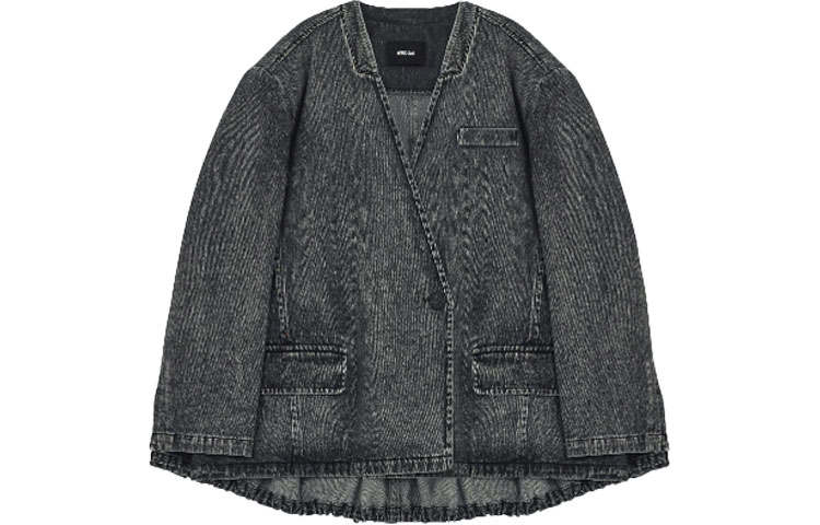 WE11DONE Denim Jackets Women's Black V Neck Moderate Straight Fit