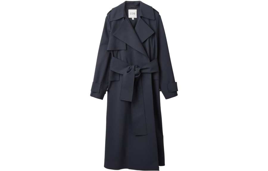 COS Trench Coats Women's Navy Blue Lapel Moderate