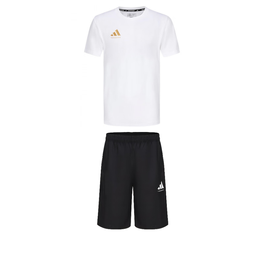 Adidas Adidas Taekwondo Casual Sportswear Unisex Set White Short Sleeved T Shirt+Black Shorts
