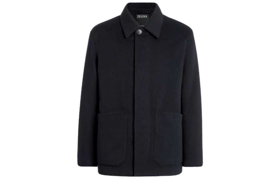 Ermenegildo Zegna Coats Men's Navy Lapel Moderate Straight Fit
