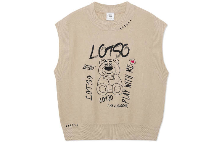 Li-Ning Li Ning X Disney Vests Women's Khaki Crew Neck Moderate Knitted Fabric