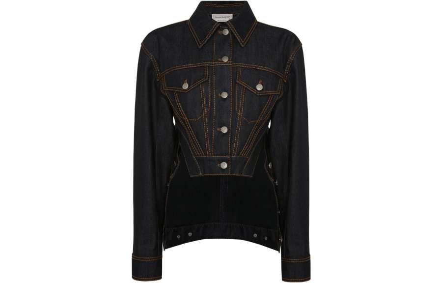 Alexander McQueen Denim Jackets Women's Blue Lapel Moderate Straight Fit