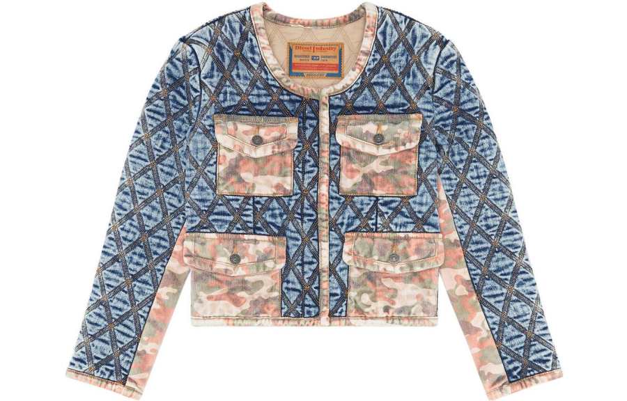 DIESEL Cropped Coats Women's Blue Crew Neck Moderate
