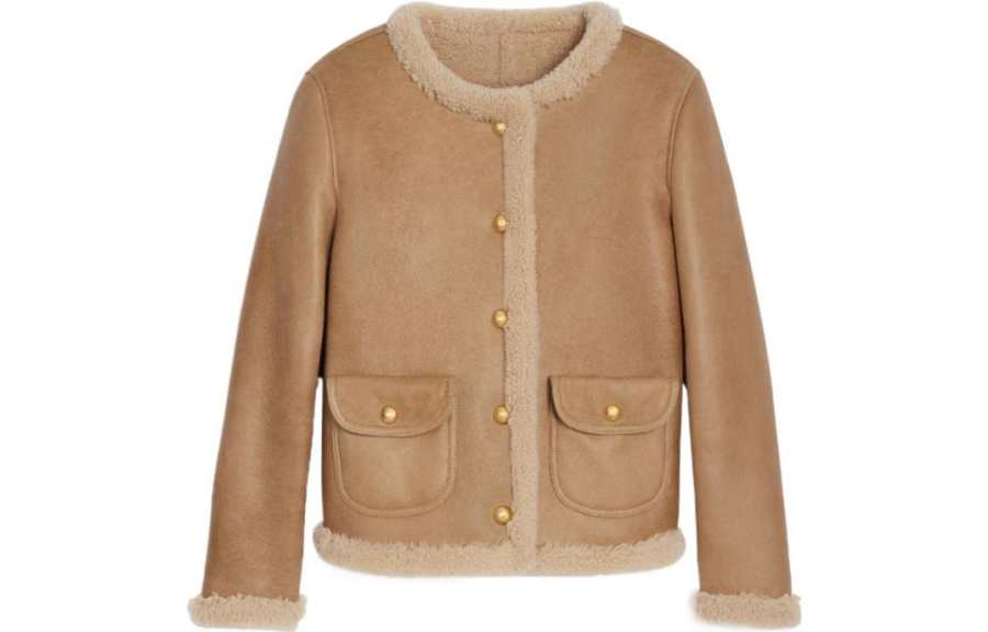 CELINE Leather Jackets Women's Brown Crew Neck Moderate Other