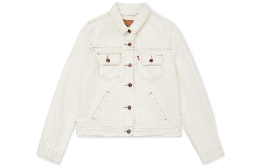 Levis Levis Cropped Coats Women's White Lapel Moderate