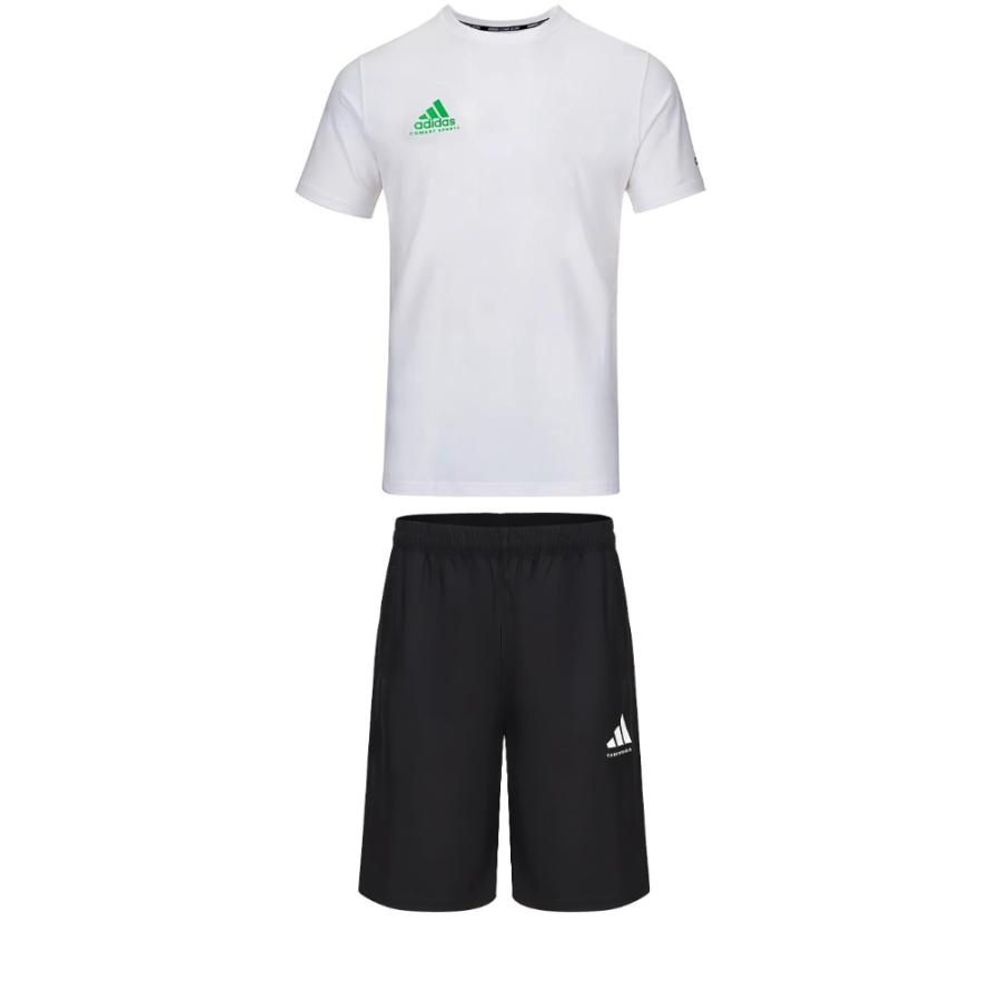 Adidas Adidas Casual Sportswear Men's Set White With Green Logo+Black Crew Neck Moderate