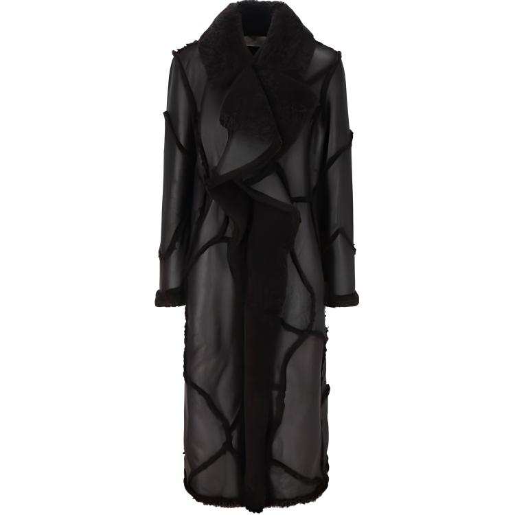 Chloé Chloé Collared Patchwork Detailed V-Neck Maxi Coat