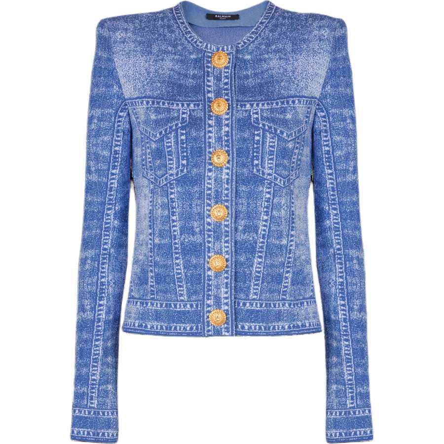 BALMAIN BALMAIN Denim Effect Logo Detailed Knitted Cardigan