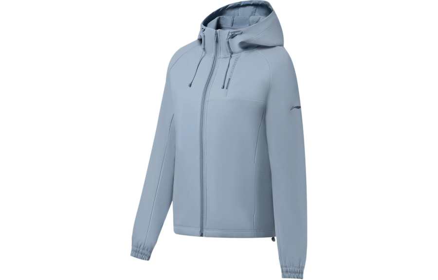Li-Ning Li Ning Fitness Series Solid Color Hooded Fleece Lined Zipper Design Trench Coat Women's Soft Gray Blue