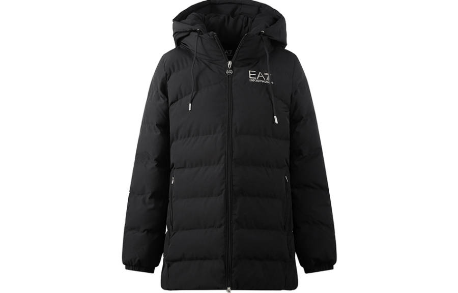 EMPORIO ARMANI EA7 Puffer Jackets Women's Black Hooded Moderate Puffer Jacket