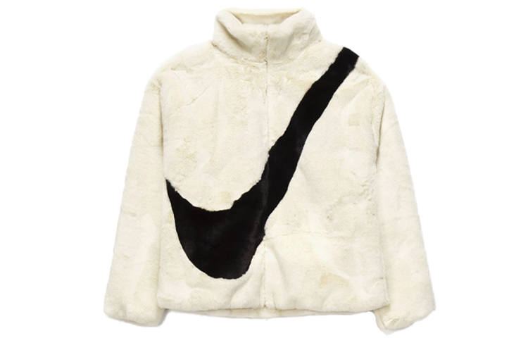 Nike Nike Sportswear Women's Oversized Swoosh Logo Faux Fur Jacket Fossil/Black