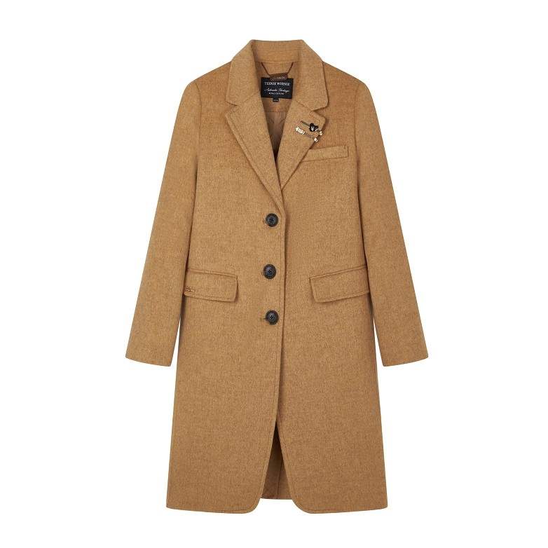 Teenie Weenie Coats Women's Mustard Yellow Lapel Moderate Straight Fit