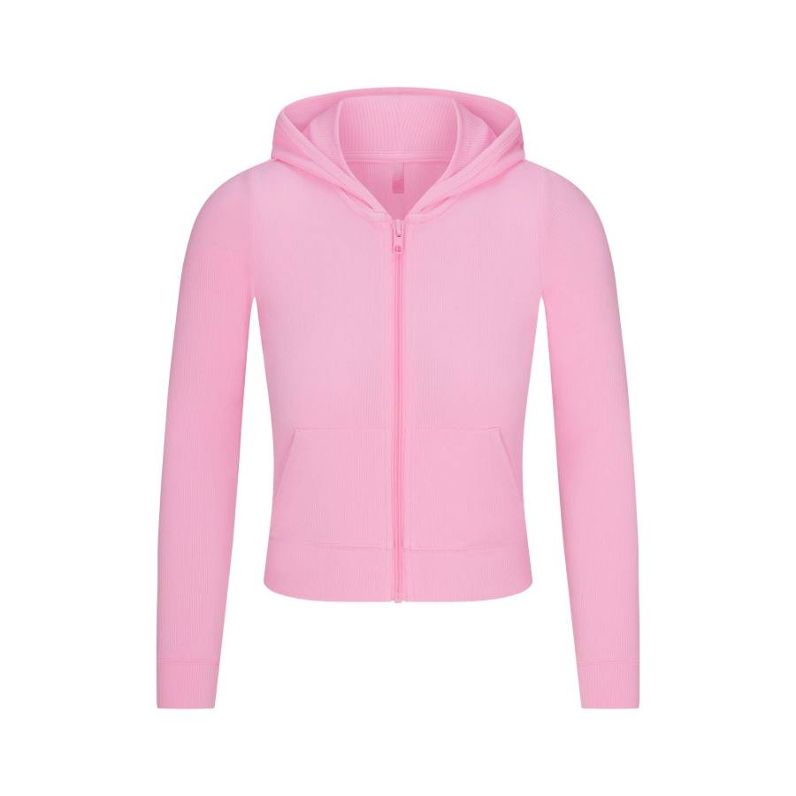 Skims Valentine's Day Collection Sweatshirts Women's Bubble Gum/Bubble Gum Pink Hooded Moderate Cardigan