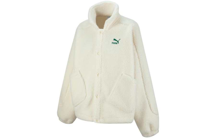 PUMA Velvet Jackets Women's Pure White Stand Collar Thickened