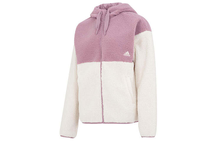 Adidas Adidas Velvet Jackets Women's Pink Hooded Thickened And Fleece Lined