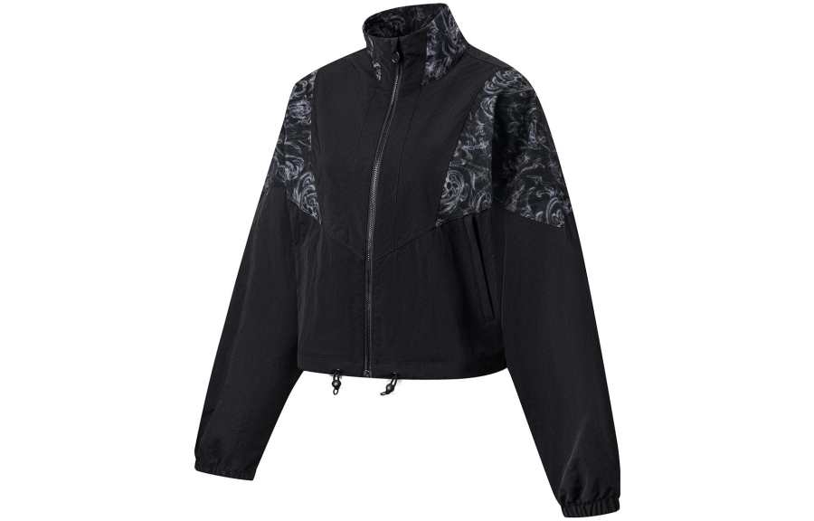 Li-Ning Li Ning Fitness Series Trench Coats Women's Black All Over Print Stand Collar Moderate