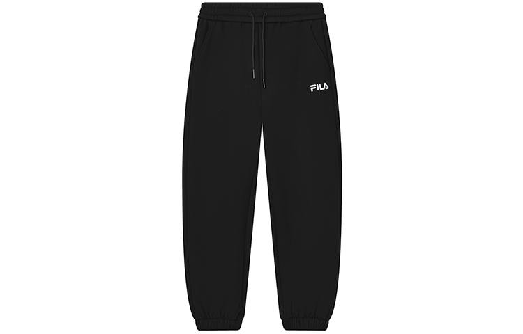 FILA Casual Pants Women's Jet Black Thickened And Fleece Lined Cuffed Pants