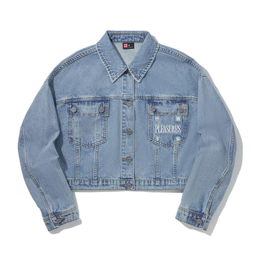 Li-Ning Li Ning x PLEASURES Denim Jacket Women's Blue Denim Creamy Yellow Plaid
