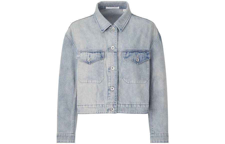 UNIQLO Denim Jackets Women's Lake Blue Lapel Moderate Straight Fit