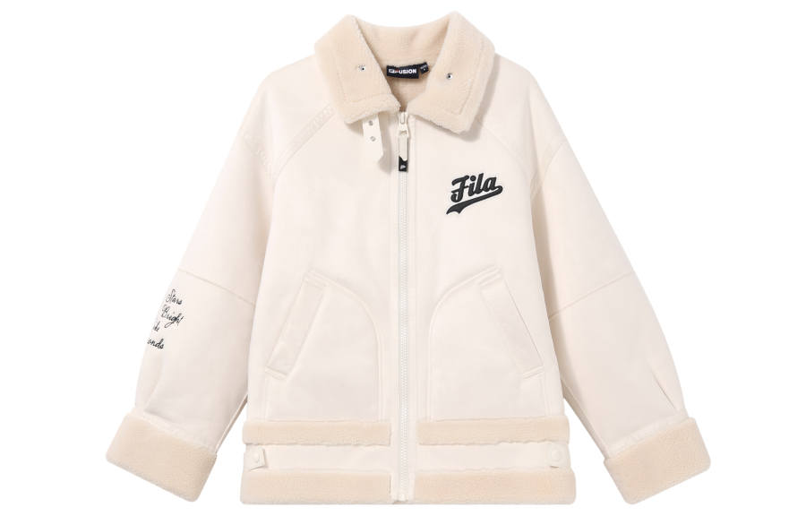 FILA FUSION Velvet Jackets Women's Beige Khaki Wheat Lapel Moderate