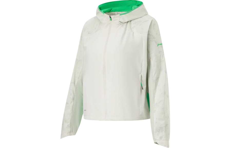 Li-Ning Li Ning Trench Coat Women's Silver Birch Gray Mystic Realm Green Reflective Full Print