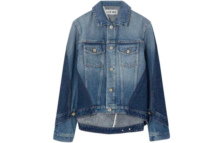 LOEWE Denim Jackets Women's Blue Lapel Moderate Straight Fit