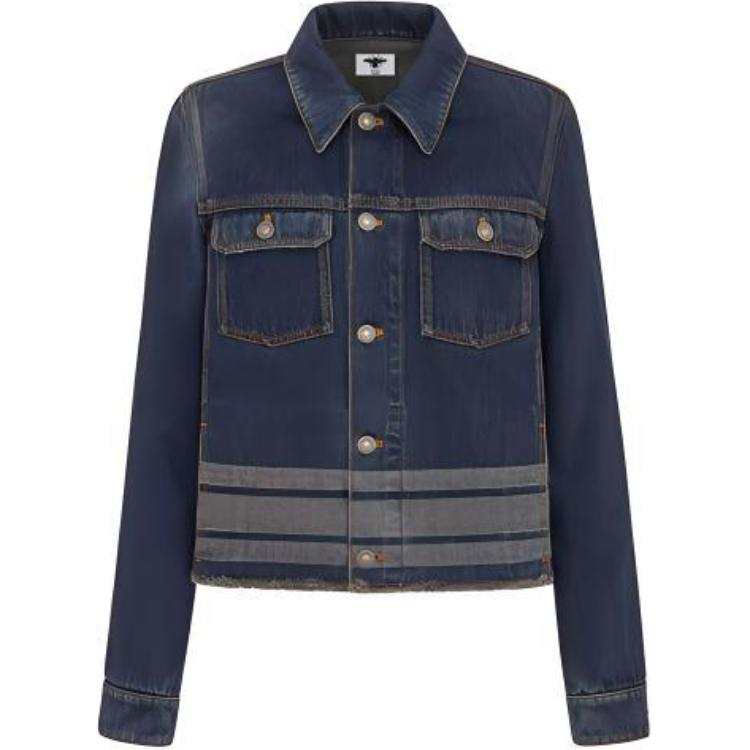 DIOR Quarterly New Products Denim Jackets Women's Blue Lapel Moderate Straight Fit